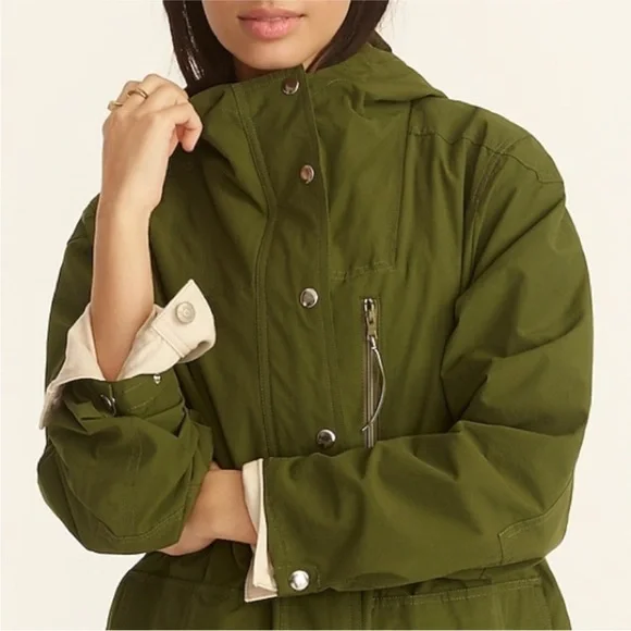 J Crew Green Rainjacket with Hood - Picture 2 of 8